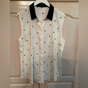 Size L sleeveless NWOT Ann Taylor blouse. Cream colored with black polka dots.
